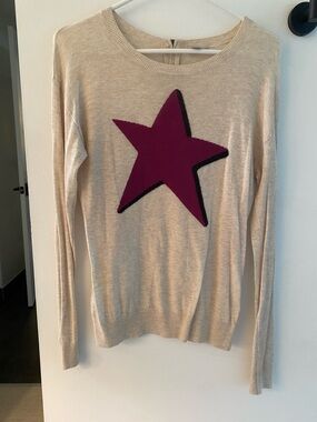 Halogen Cream Crewneck Sweater with Magenta Star
